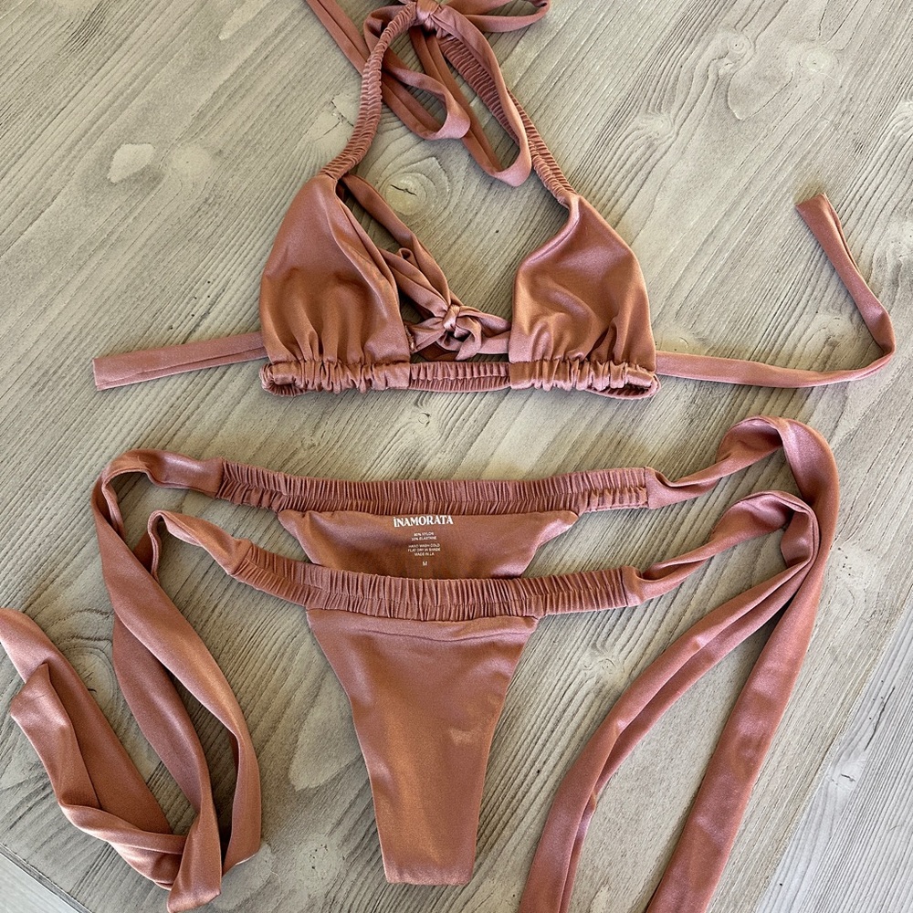 iNAMORATA Mauve Pink Tie Bikini Set - Picture 3 of 15